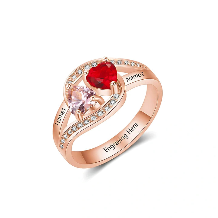 Personalized Twisted Band Ring with Names & Heart Birthstones – Custom Mom Ring | Mother’s Day Gift for Her