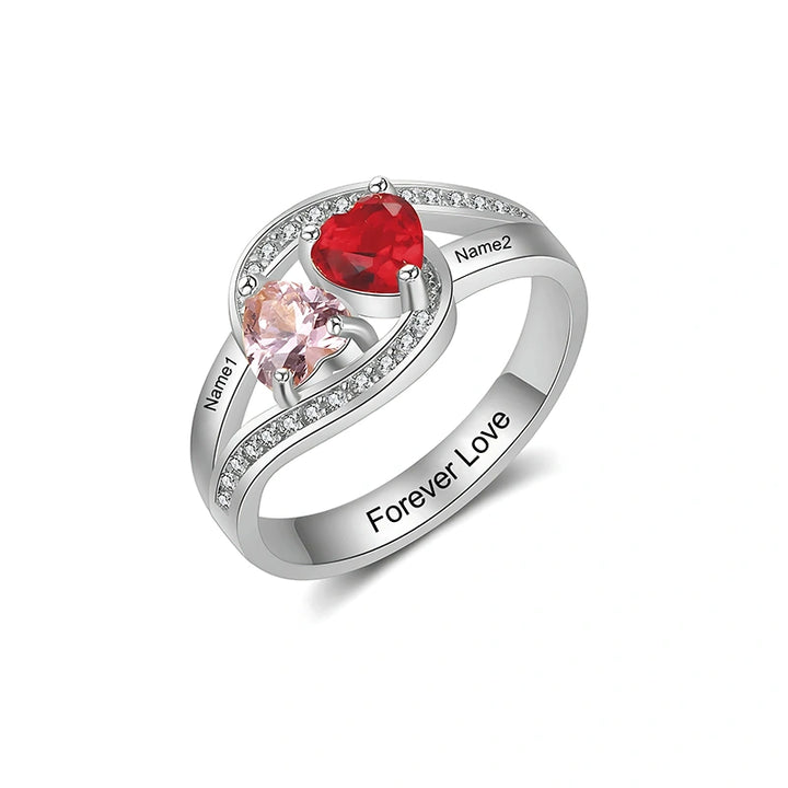 Personalized Twisted Band Ring with Names & Heart Birthstones – Custom Mom Ring | Mother’s Day Gift for Her