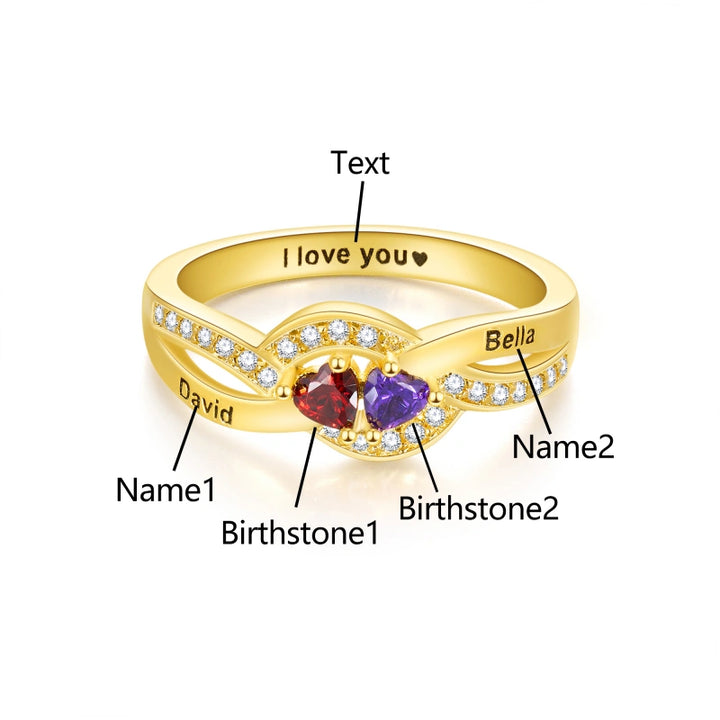 Personalized Twisted Band Ring with Names & Heart Birthstones – Custom Mom Ring | Mother’s Day Gift for Her