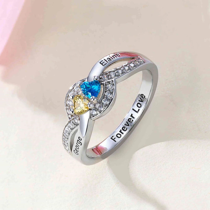 Personalized Twisted Band Ring with Names & Heart Birthstones – Custom Mom Ring | Mother’s Day Gift for Her