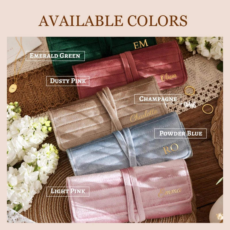 Personalized Velvet Jewelry Roll – Monogram Travel Jewelry Organizer for Bridesmaids, Weddings & Gifts for Her