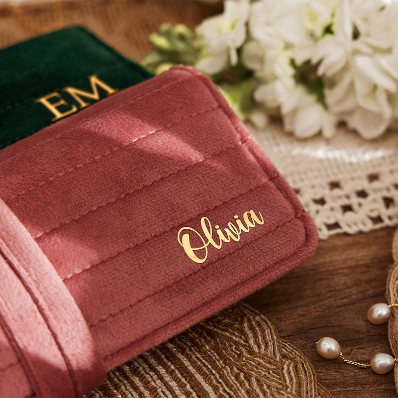 Personalized Velvet Jewelry Roll – Monogram Travel Jewelry Organizer for Bridesmaids, Weddings & Gifts for Her