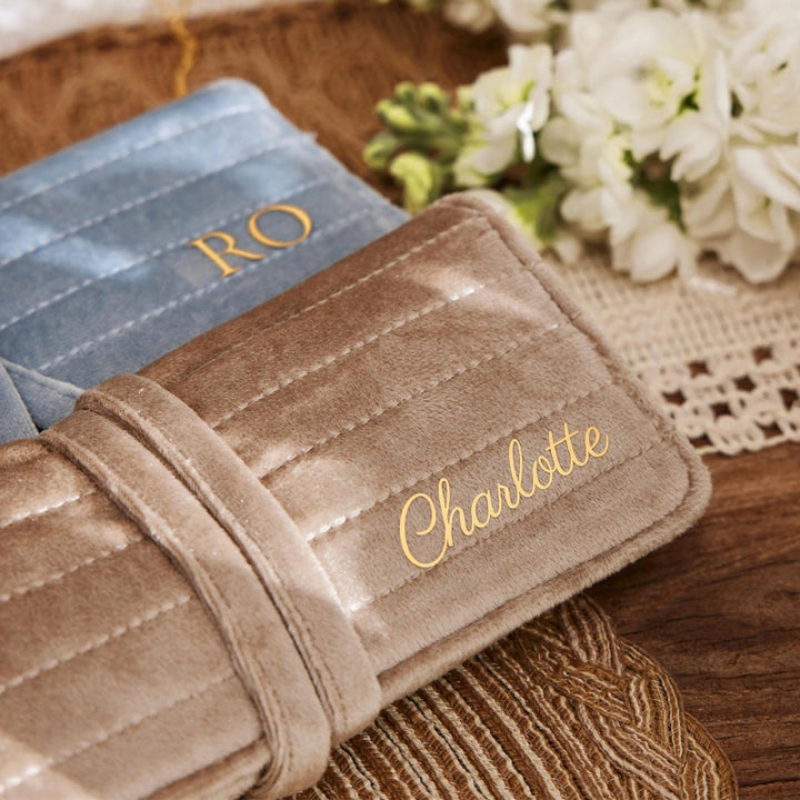 Personalized Velvet Jewelry Roll – Monogram Travel Jewelry Organizer for Bridesmaids, Weddings & Gifts for Her