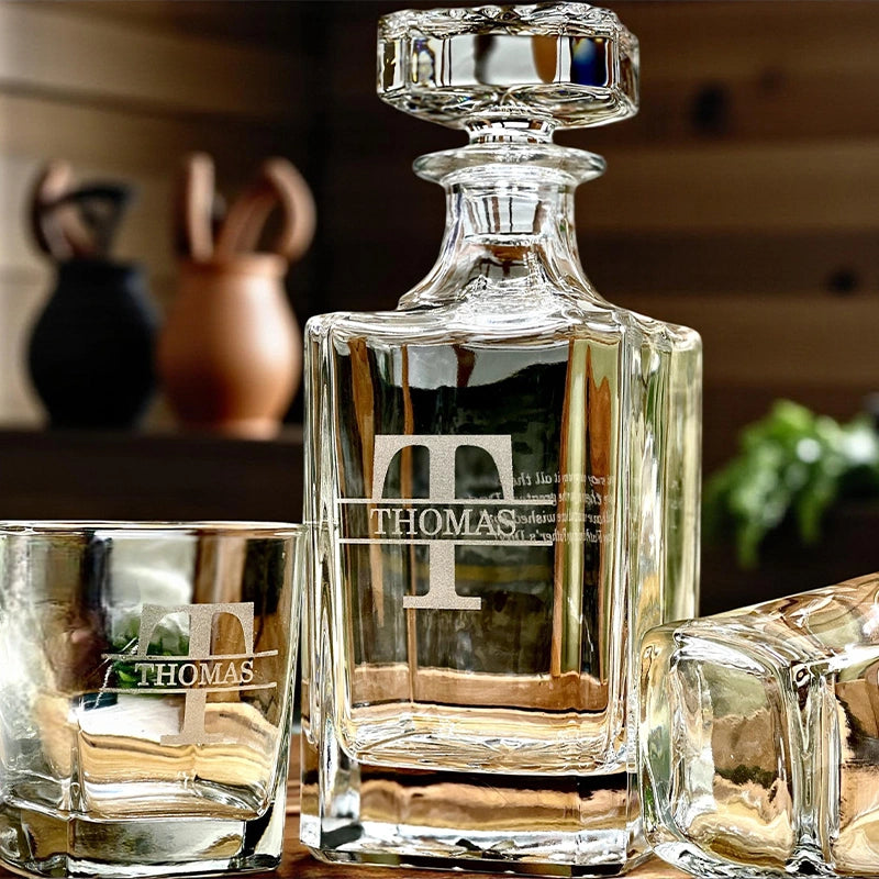 Personalized Whiskey Decanter Set – Valentine’s Day Gift for Him, Custom Engraved Decanter & Glasses