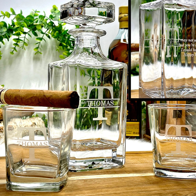 Personalized Whiskey Decanter Set – Valentine’s Day Gift for Him, Custom Engraved Decanter & Glasses