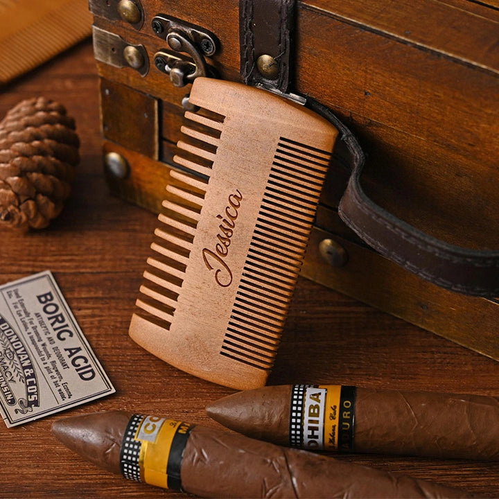 Personalized Wood Beard Comb & Brush Gift Set – Custom Grooming Kit for Him, Father’s Day Gift, Valentine’s Gift for Boyfriend