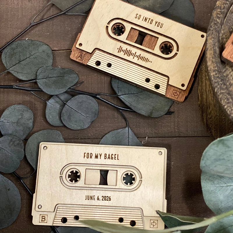 Personalized Wood Mixtape Plaque – Custom 5th Anniversary Gift, Engraved Cassette Tape Keepsake