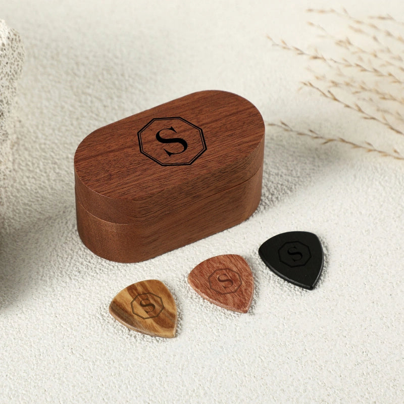 Personalized Wooden Guitar Pick Box – Custom Engraved Pick Holder Gift for Guitarists & Musicians