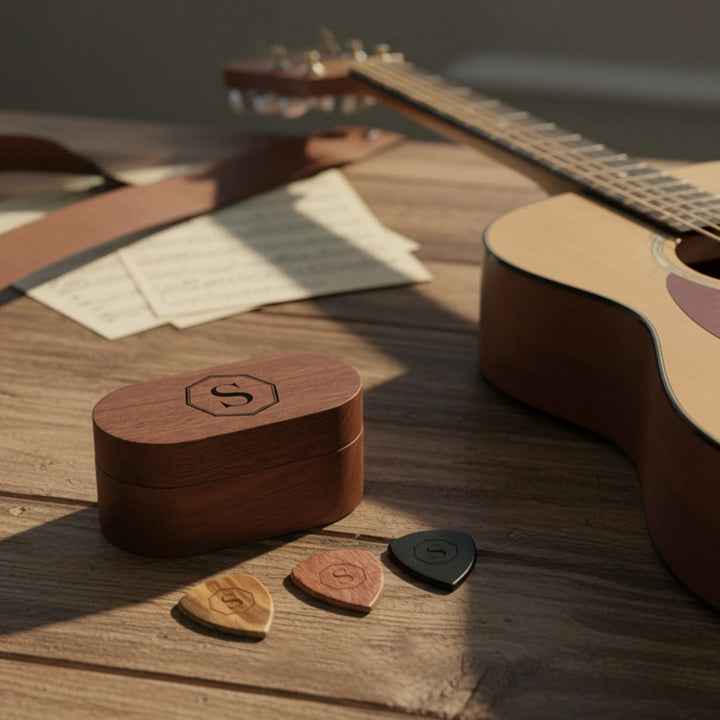 Personalized Wooden Guitar Pick Box – Custom Engraved Pick Holder Gift for Guitarists & Musicians
