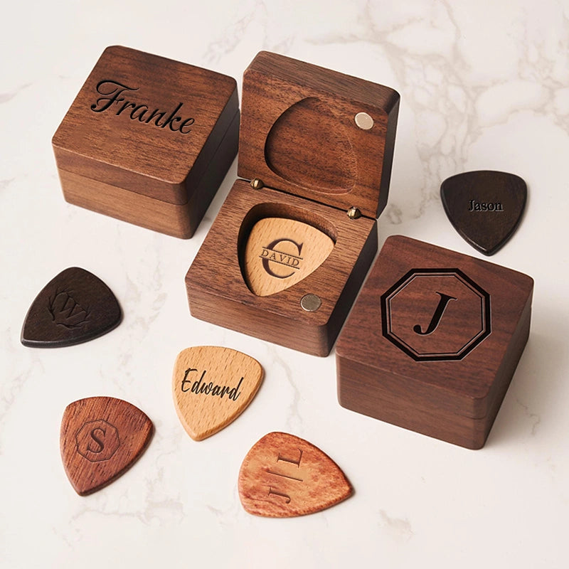 Personalized Wooden Guitar Pick Box