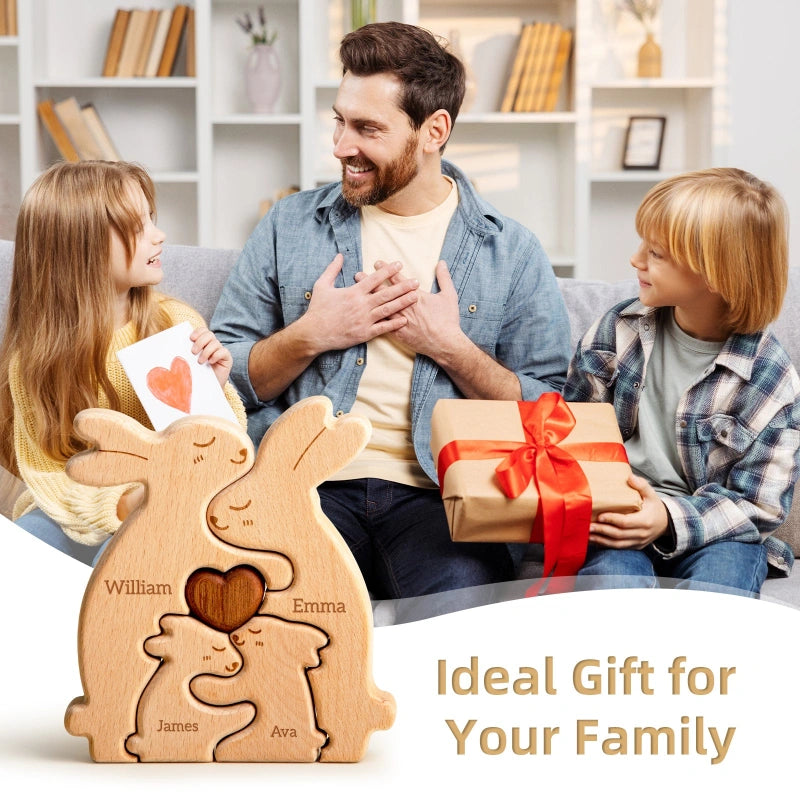 Personalized Wooden Rabbit Family Puzzle Decor
