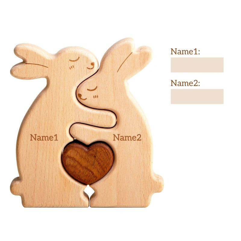 Personalized Wooden Rabbit Family Puzzle Decor
