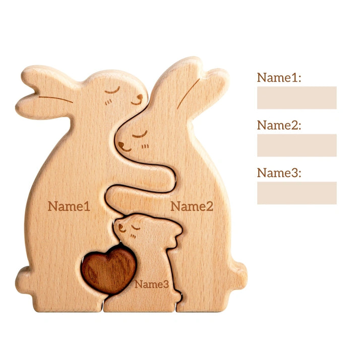 Personalized Wooden Rabbit Family Puzzle Decor