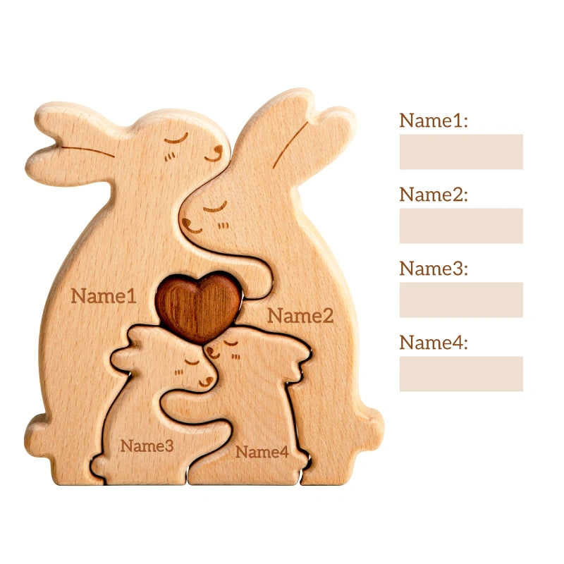 Personalized Wooden Rabbit Family Puzzle Decor
