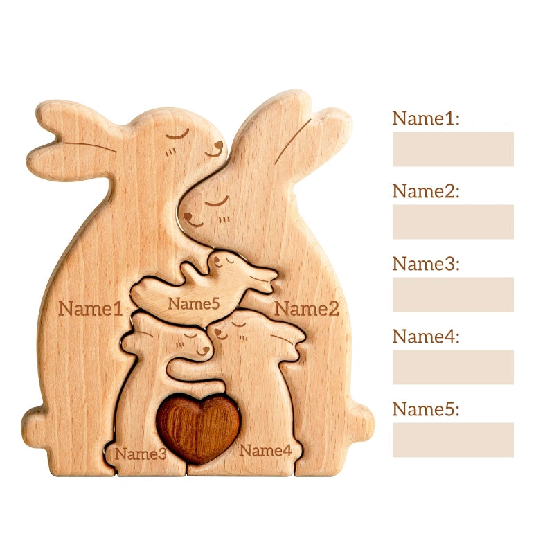 Personalized Wooden Rabbit Family Puzzle Decor