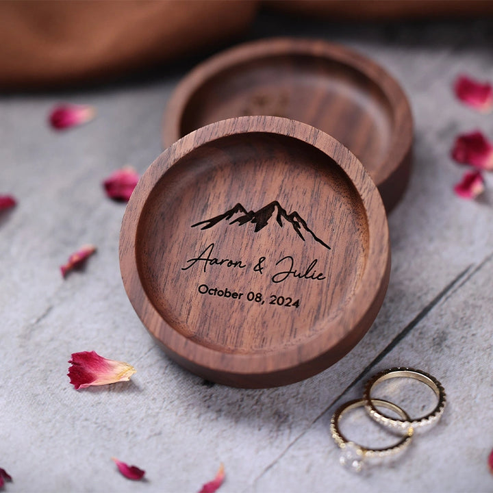 Personalized Wooden Ring Dish – Engraved Walnut Ring Holder, Custom Engagement & Wedding Gift, Anniversary Jewelry Tray for Her