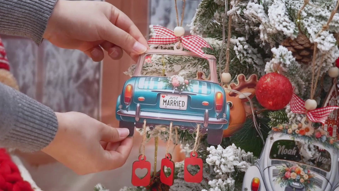 Personalized Just Married 3D Car Ornament | Custom Names & Year