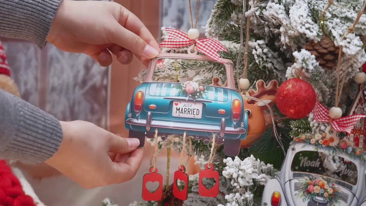 Personalized Just Married 3D Car Ornament | Custom Names & Year