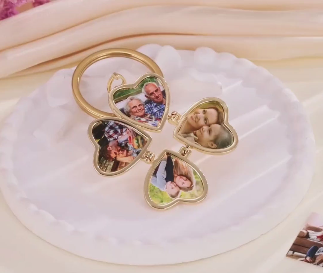 Custom Heart Locket Photo Keychain – Lucky Clover Folding Picture Keychain | Personalized Gift for Mom, Grandma, First Mother’s Day