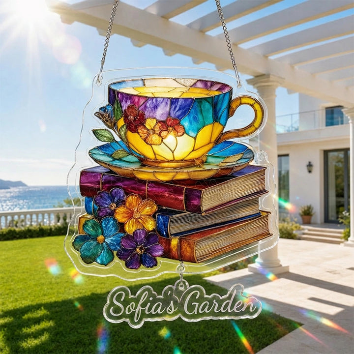 Radiant Bloom Teacup Acrylic Suncatcher – Floral Light-Catching Window Art & Relaxing Home Décor Gift