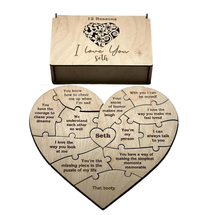 Reasons I Love You – Personalized Heart-Shaped Wooden Puzzle Gift