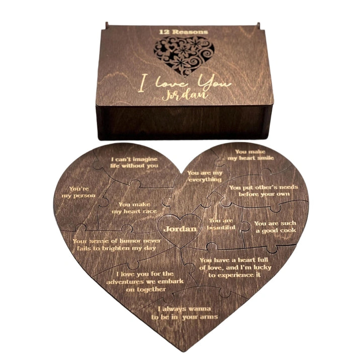 Reasons I Love You – Personalized Heart-Shaped Wooden Puzzle Gift