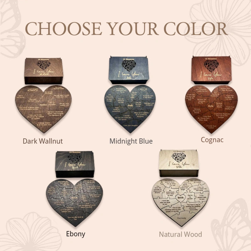 Reasons I Love You – Personalized Heart-Shaped Wooden Puzzle Gift
