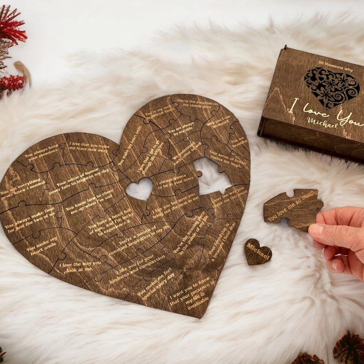 Reasons I Love You – Personalized Heart-Shaped Wooden Puzzle Gift