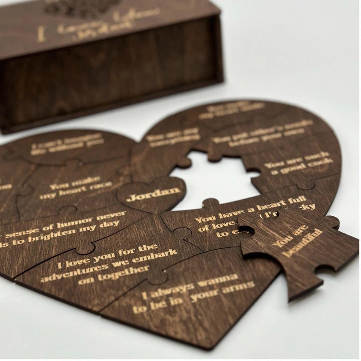 Reasons I Love You – Personalized Heart-Shaped Wooden Puzzle Gift
