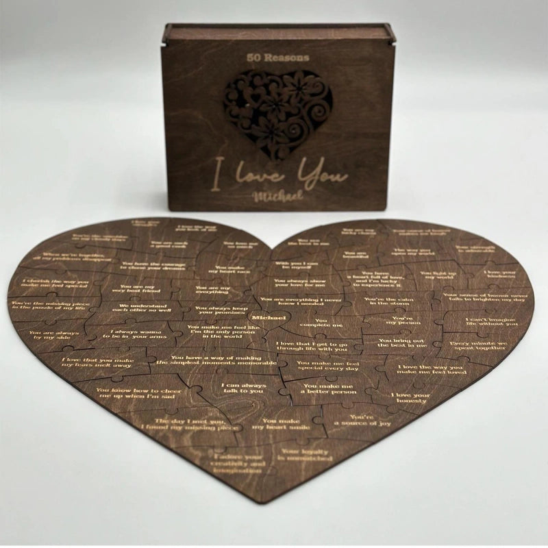 Reasons I Love You – Personalized Heart-Shaped Wooden Puzzle Gift