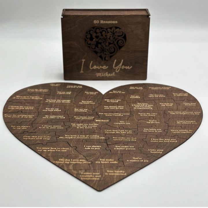 Reasons I Love You – Personalized Heart-Shaped Wooden Puzzle Gift