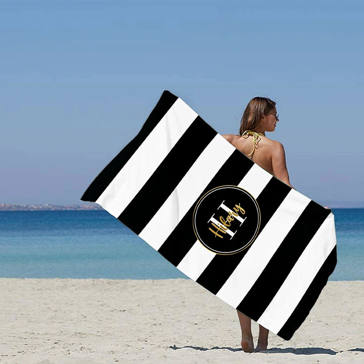 Retro Stripe Custom Name Beach Towel – Personalized Pool & Vacation Towel for Girls Trip