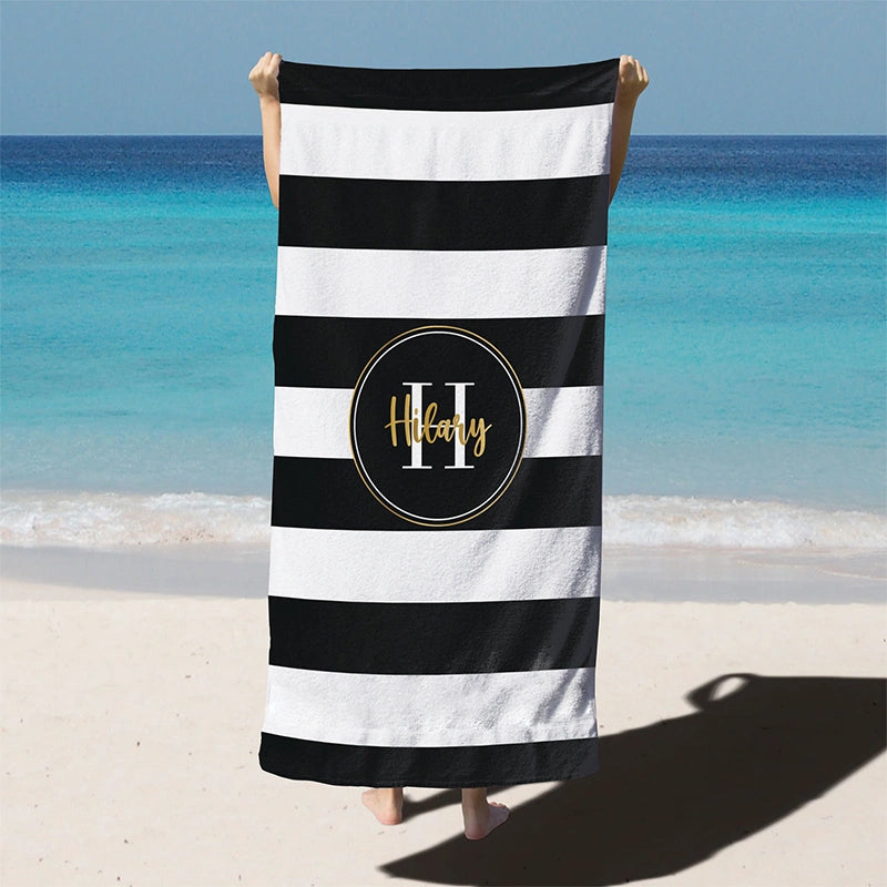 Retro Stripe Custom Name Beach Towel – Personalized Pool & Vacation Towel for Girls Trip