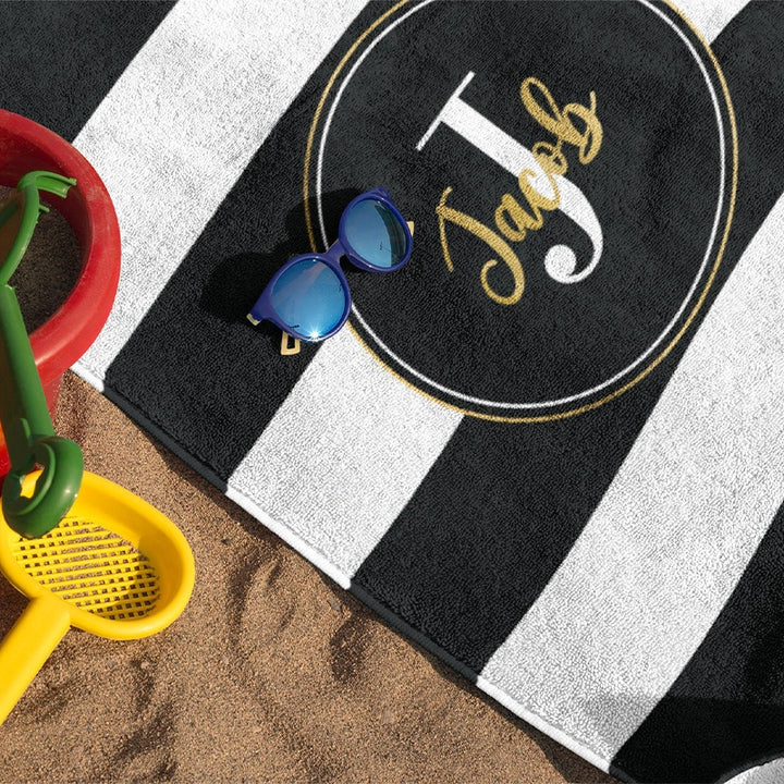 Retro Stripe Custom Name Beach Towel – Personalized Pool & Vacation Towel for Girls Trip