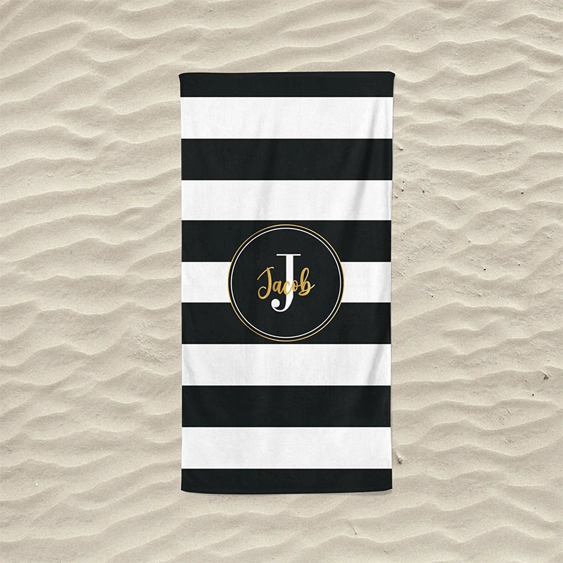 Retro Stripe Custom Name Beach Towel – Personalized Pool & Vacation Towel for Girls Trip