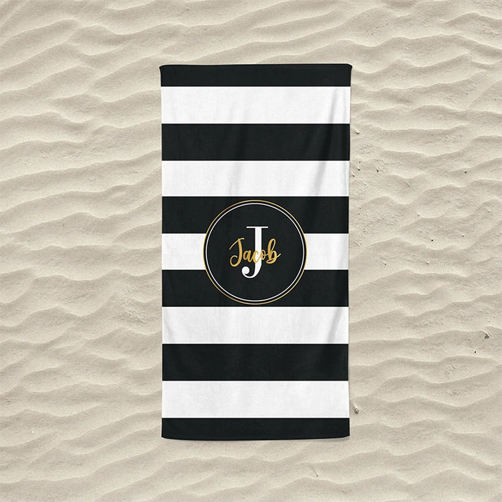 Retro Stripe Custom Name Beach Towel – Personalized Pool & Vacation Towel for Girls Trip