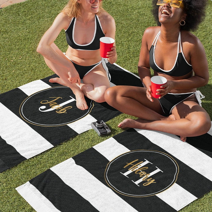 Retro Stripe Custom Name Beach Towel – Personalized Pool & Vacation Towel for Girls Trip