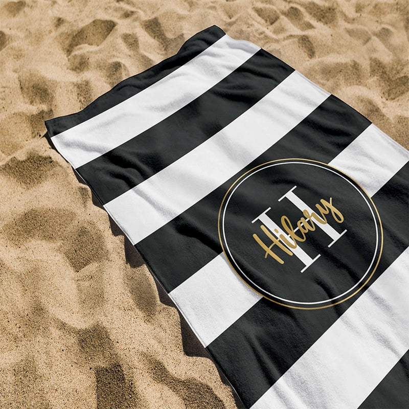 Retro Stripe Custom Name Beach Towel – Personalized Pool & Vacation Towel for Girls Trip