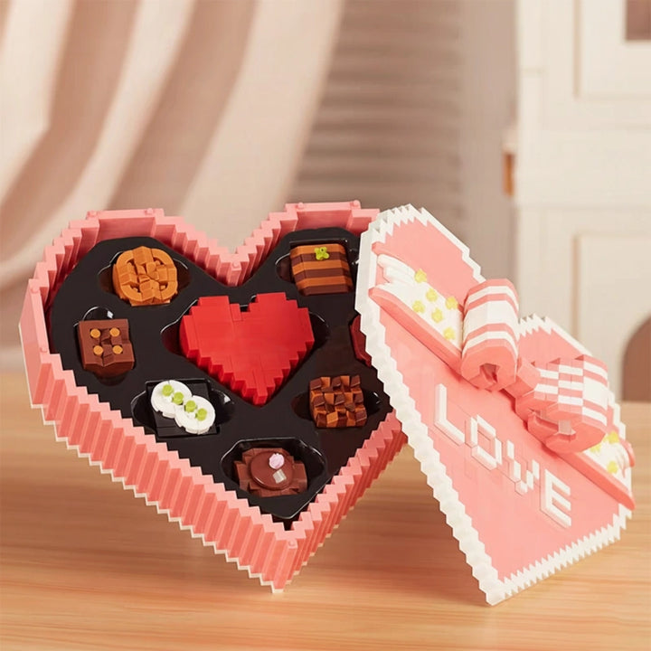Romantic Heart-Shaped Building Block Gift Box – 1500+ ABS Pieces Puzzle Packaging for Couples, Rings & Small Gifts