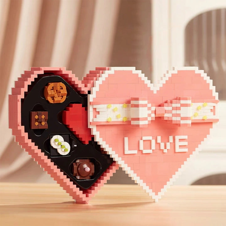 Romantic Heart-Shaped Building Block Gift Box – 1500+ ABS Pieces Puzzle Packaging for Couples, Rings & Small Gifts