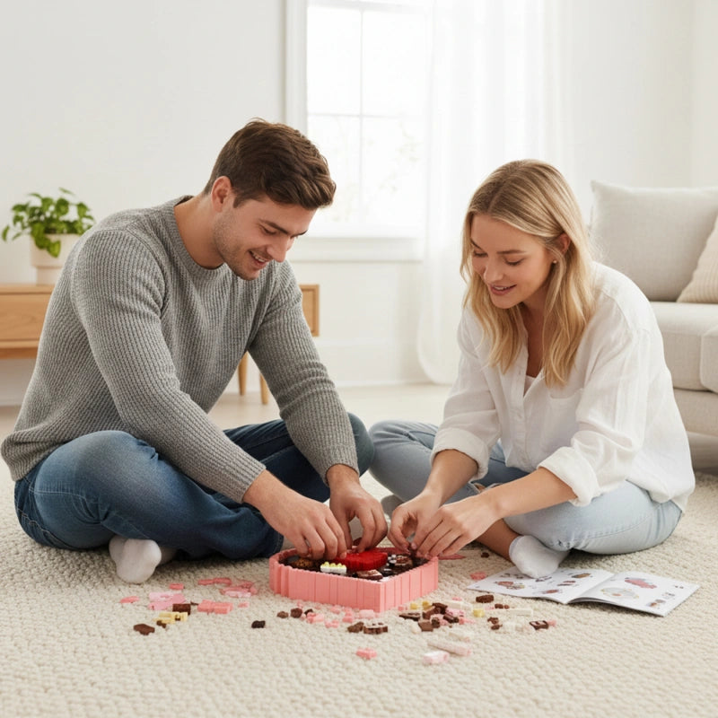 Romantic Heart-Shaped Building Block Gift Box – 1500+ ABS Pieces Puzzle Packaging for Couples, Rings & Small Gifts