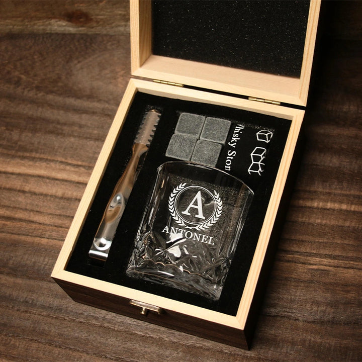 Royal Reserve Whiskey Stones Gift Set – Scotch & Bourbon Glasses with Chilling Rocks, Coasters & Tongs