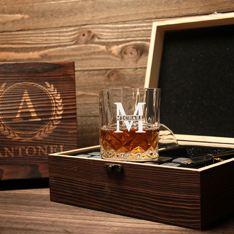 Royal Reserve Whiskey Stones Gift Set – Scotch & Bourbon Glasses with Chilling Rocks, Coasters & Tongs