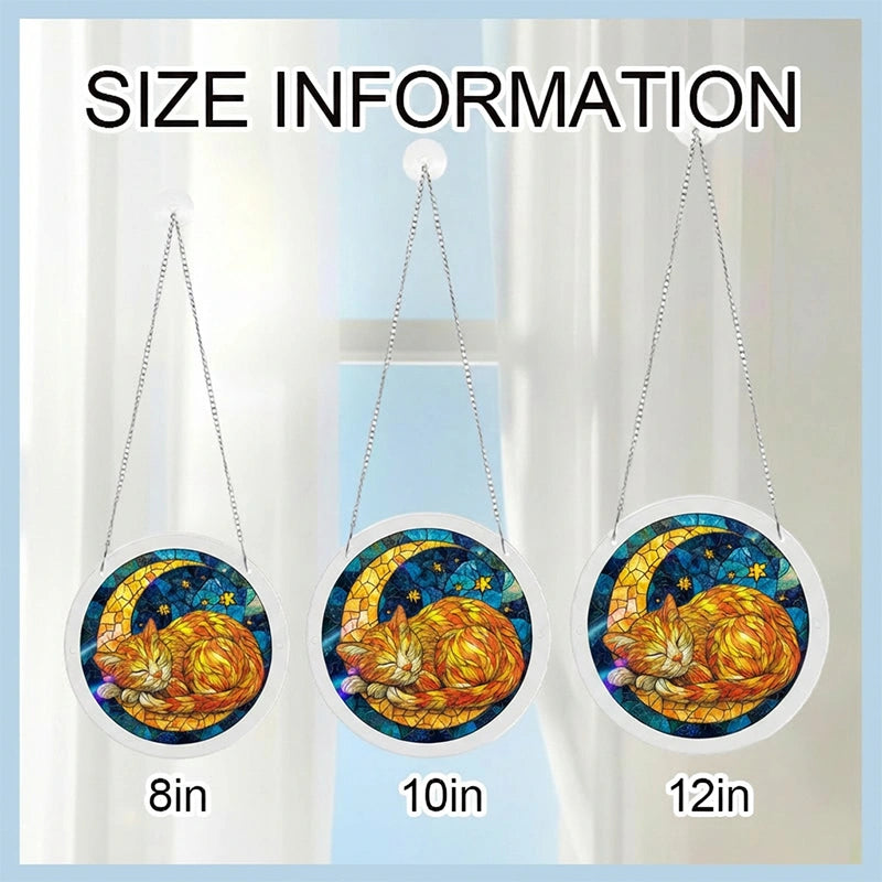 Starry Moon Cat Acrylic Suncatcher – Celestial Night Window Hanging Decor