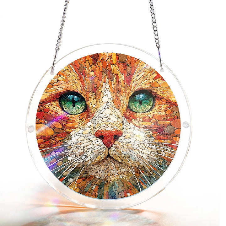Stone Cat Acrylic Suncatcher Puzzle – Elegant Cat Window Art Décor