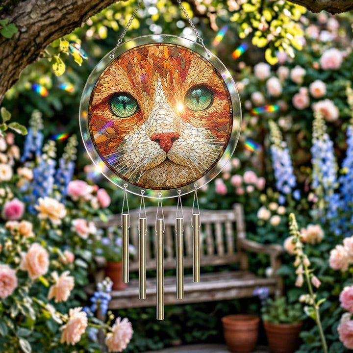 Stone Cat Acrylic Suncatcher Puzzle – Elegant Cat Window Art Décor