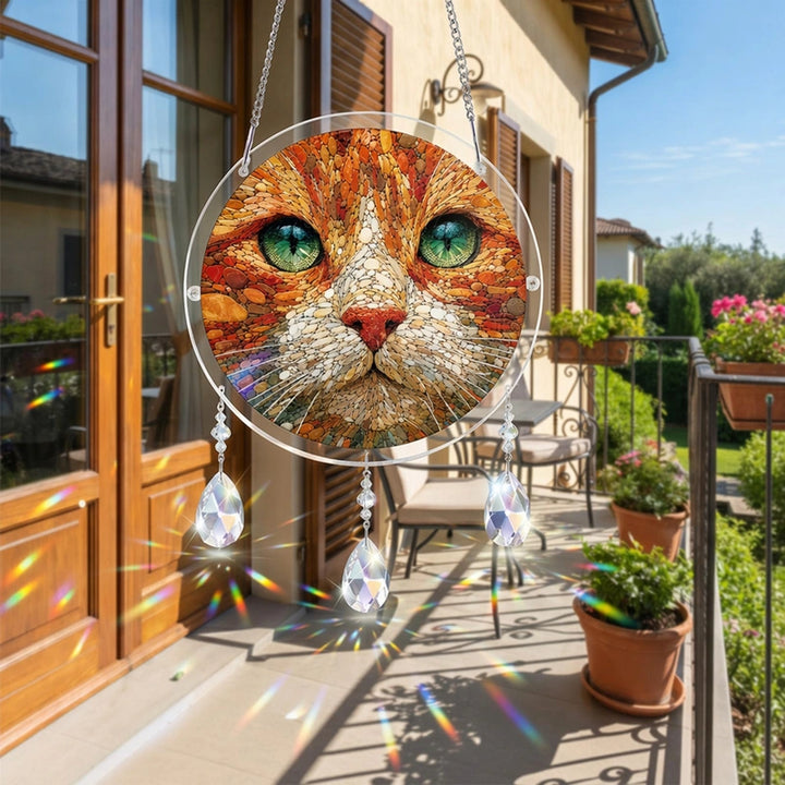Stone Cat Acrylic Suncatcher Puzzle – Elegant Cat Window Art Décor