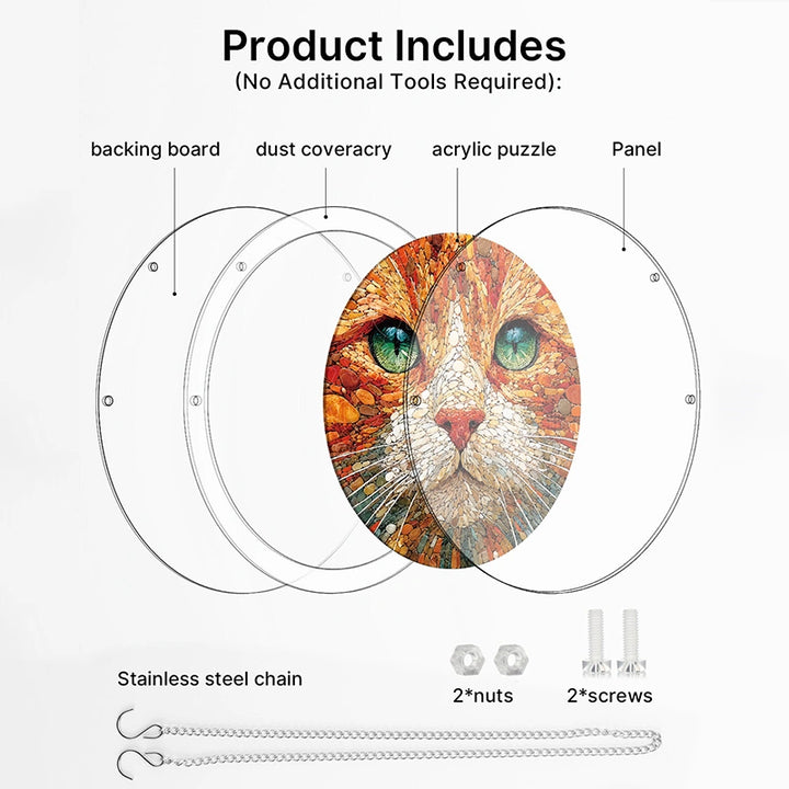 Stone Cat Acrylic Suncatcher Puzzle – Elegant Cat Window Art Décor