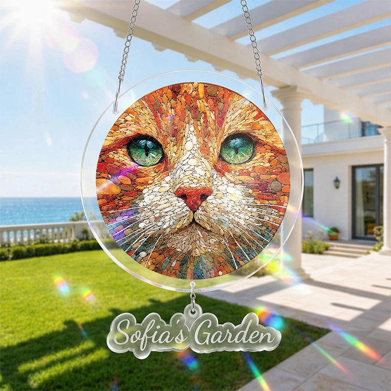 Stone Cat Acrylic Suncatcher Puzzle – Elegant Cat Window Art Décor