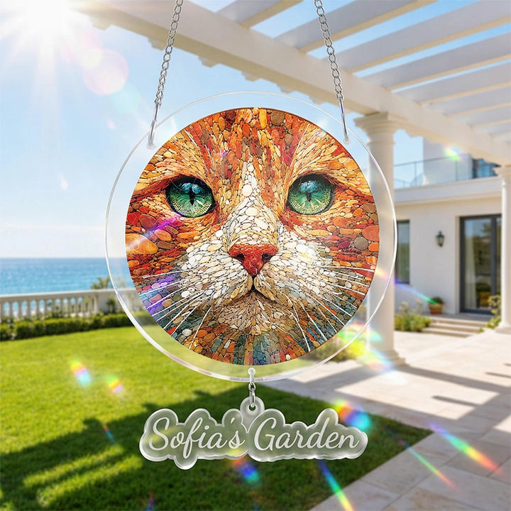 Stone Cat Acrylic Suncatcher Puzzle – Elegant Cat Window Art Décor